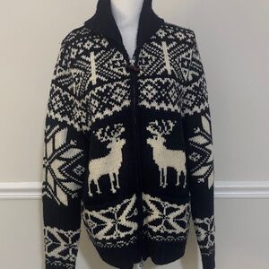 Rugby Ralph Lauren Navy and White Reindeer Zip-Up Sweater